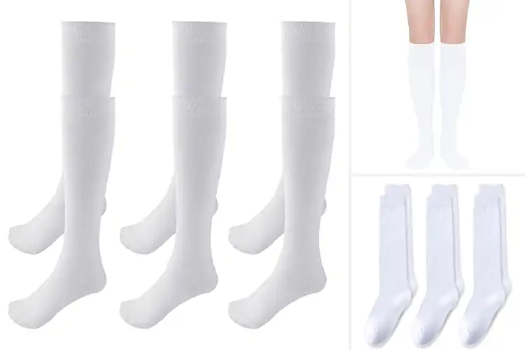 Detailed view of Best White School Knee High Socks